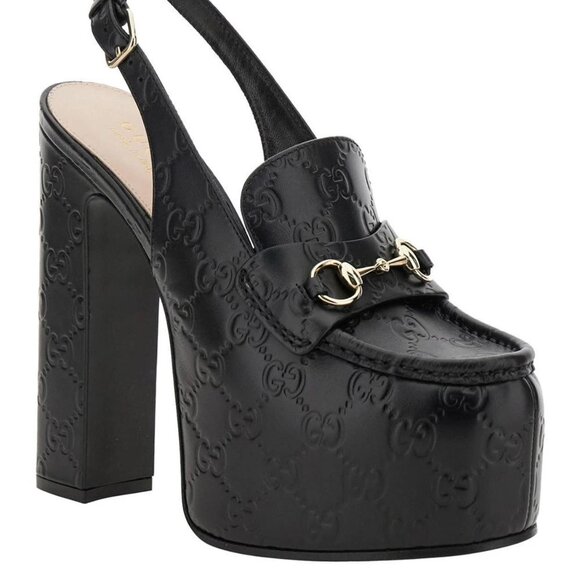Gucci Women's Horsebit Platform Slingback Loafer Pumps Leather Size 40.5 - Picture 1 of 9
